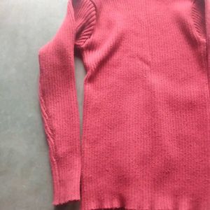 Red Ribbed Turtleneck Sweater
