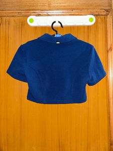 Retro Blue Polo Crop Top