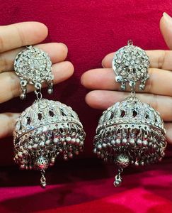 Exquisite Silver Tone Big Jhumka Earrings