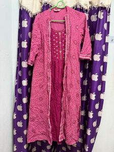 Pink Kurta with attached Jacket
