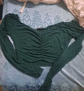 Shein Green Ruched Long Sleeve Top