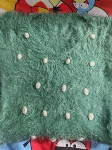 Green Fuzzy Sweater with Dots