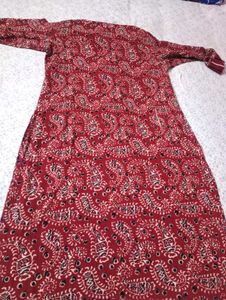 Maroon Printed Cotton Kurta