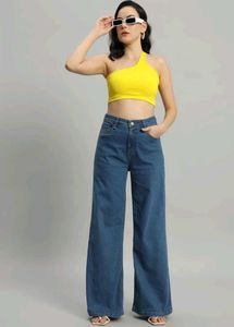 Teal Wide-Leg Denim Jeans