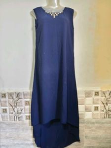 Elegant Navy Blue Gown with Embellished Neckline