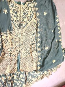 Embroidered Green farshi lahenga Set kids