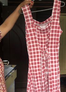 Red and White Square Neck Mini Dress
