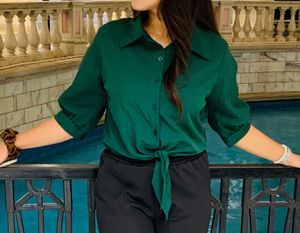 Stylish Green Tie-Front crop top✨