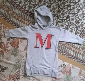 Grey Hooded Top with "M" Graphic