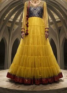 Stunning Yellow Tiered Anarkali Gown