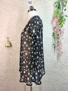 Sheer Star Print Kimono Top