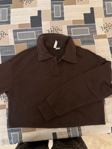 H&M Brown Collared Cropped Sweatshirt