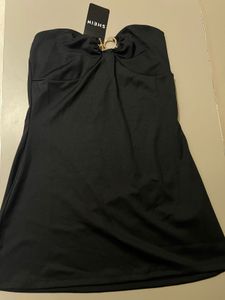 Black Tube Top with Gold Ring Detail