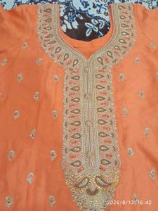 Elegant Peach Orange Kurta and bottom with Dupatta