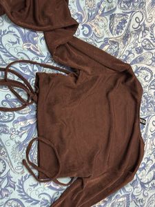 Brown Tie-Up Long Sleeve Top