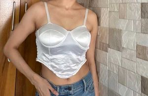 🤍 White Spaghetti Strap Tunic Crop Paded