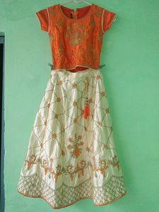 Silk Lahnga In Zari Work For Girls