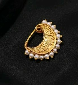 Pressing Nose pin Gold Plated Pearl Nath