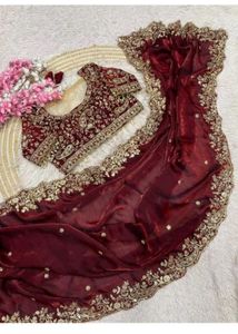 Elegant Embroidered Maroon Saree with Blouse