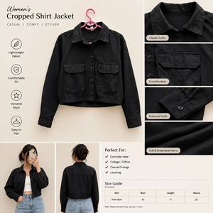 Women's Black Cropped Shirt Jacket