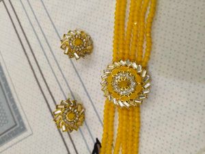 Yellow Beaded Choker Necklace Set