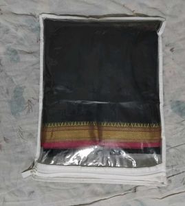 Elegant Black Saree with Gold Border