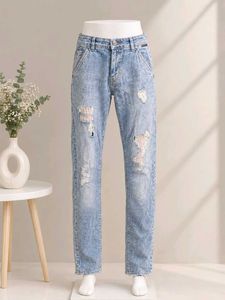 Distressed Light Wash Denim Jeans