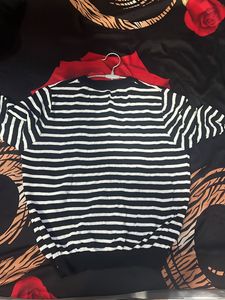woolen frock for winters and stripes top combo