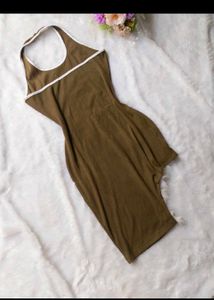 Unique Olive Green Dress with Feather Hem