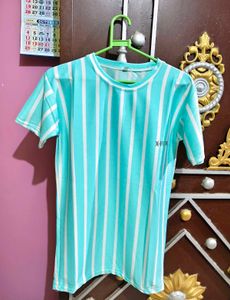 Teal and White Striped T-Shirt