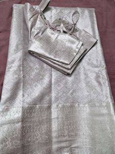 Elegant Silver Brocade Saree with Blouse -new item