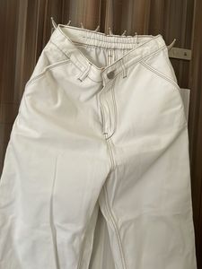 White Wide-Leg Pants with Contrast Stitching