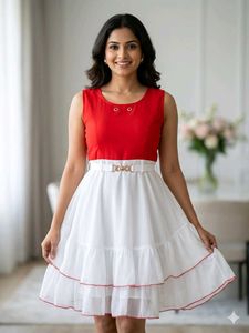 Chic Red &amp; White Sleeveless Dress