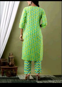 Green Printed Kurta Set with Trousers