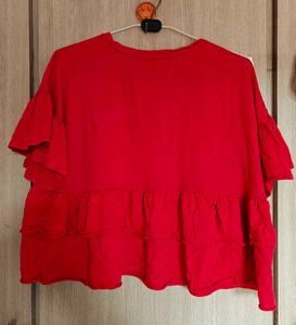 Cute Red Cat Ruffled Top