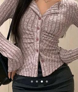Ribbed Button-Up Long Sleeve Top