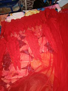 New Cherry Red Heavy Saree With blouse piece