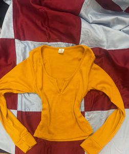 yellow full Sleeve fitted Henley Top