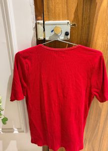 Sassafras Red Button-Up Ribbed Top