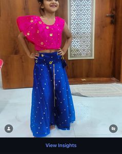 Girls' Pink & Blue Lehenga Set
