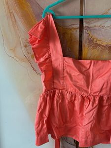 Coral Ruffle Square Neck Top