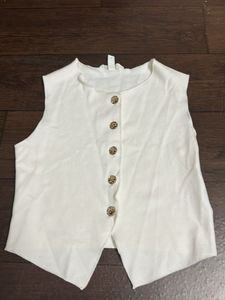 White Sleeveless Vest with Gold Buttons