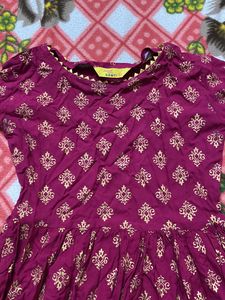 Printed Small Flare Kurti With Printed Grara Set In Small Size