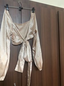 Satin Backless Tie-Up Crop Top