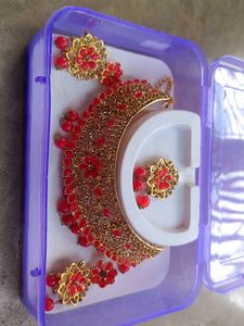 Gold Plated Red Stone Necklace Set