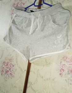 Grey Cherry Print Shorts