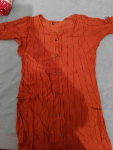 Rust Orange Striped Kurta