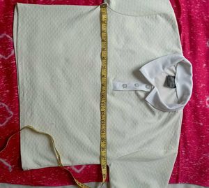 White Textured Polo Neck Top