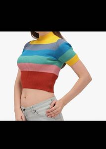 Multi Color Stripes High Neck Sweater Top