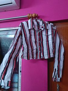 Striped Cropped Button-Up Shirt